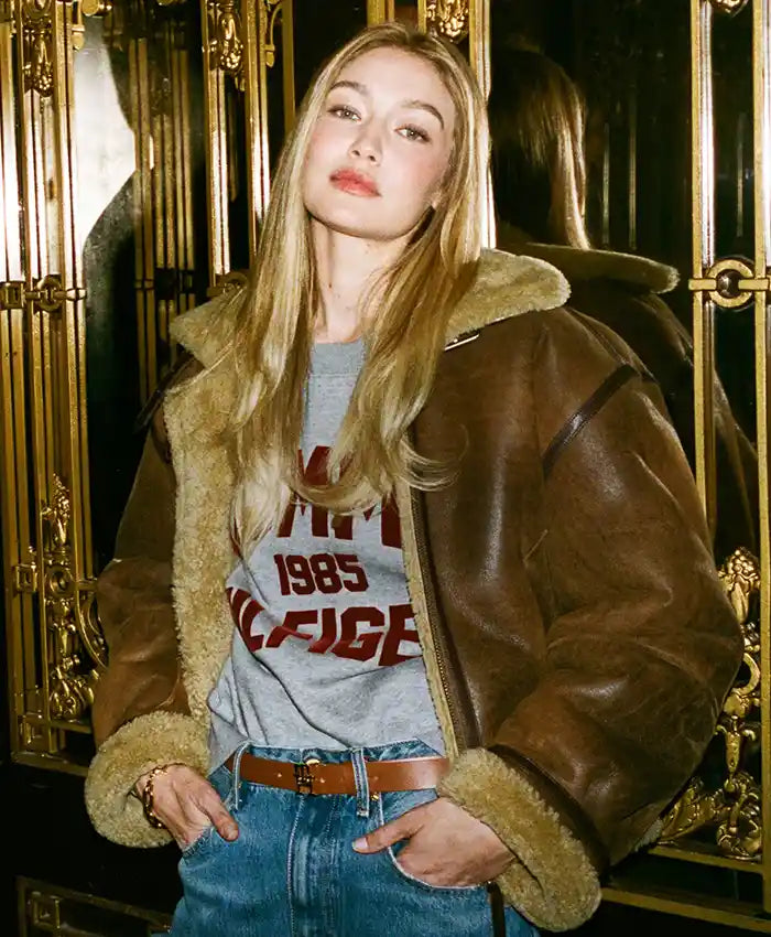 Gigi Hadid Tommy Hilfiger Shearling Aviator Jacket