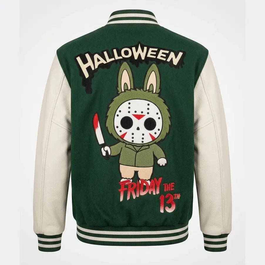 Halloween Horror Slasher Green Varsity Jacket