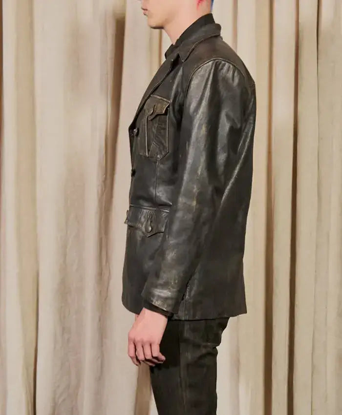 VIVET Collection 2026 Distressed Double Breasted Leather Blazer